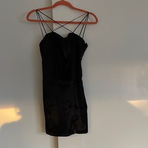 Black satin mini dress